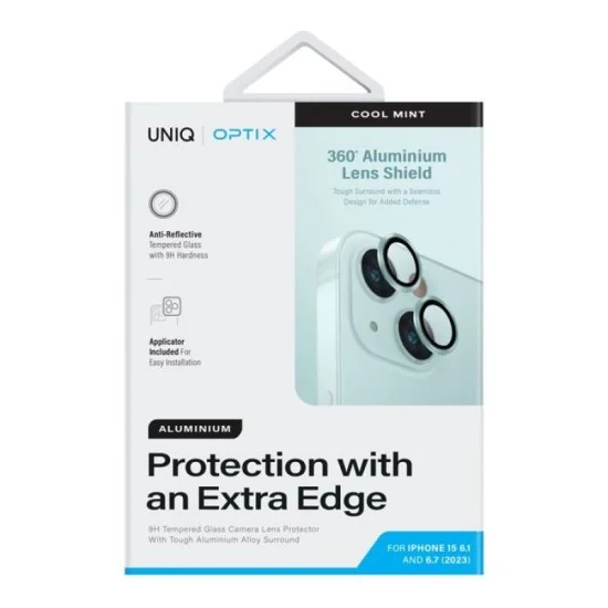 UNIQ Optix Aluminum Camera Lens Protector For iPhone 15/15 Plus - Cool Mint